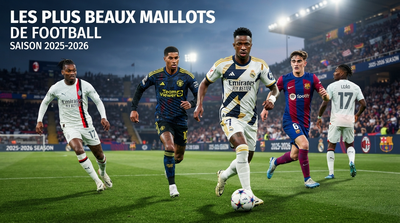 Image d'illustration représentant les plus beaux maillots de football de la saison 2025-2026 portés par des joueurs sur le terrain.