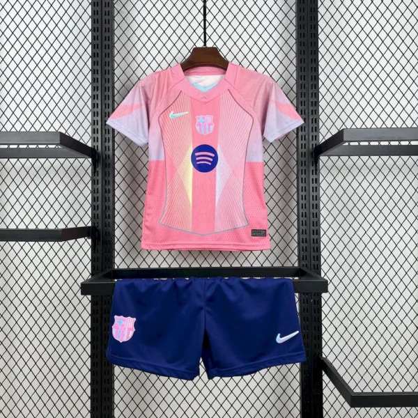 Kit Enfant FC Barcelone Rose et Blanc 2025/2026 — devant