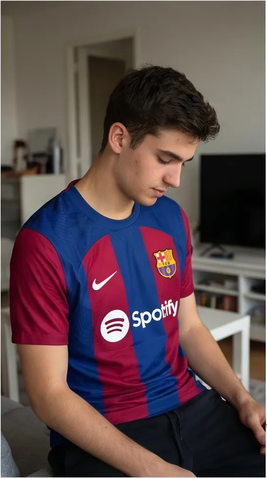 Client portant le maillot du FC Barcelone domicile